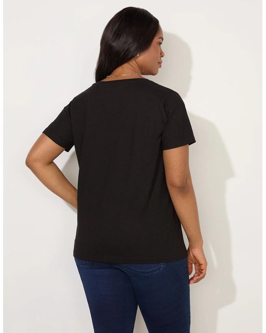 Live Unlimited London Black Cotton Slub V-Neck T-Shirt