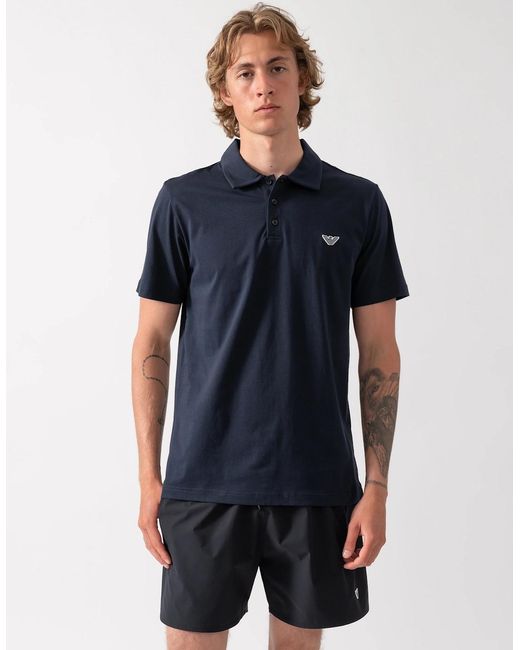 Emporio Armani Blue Beach Polo With Eagle Logo for men