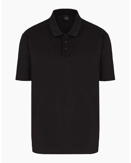 ARMANI EXCHANGE Black Mercerized Cotton Polo Shirt for men