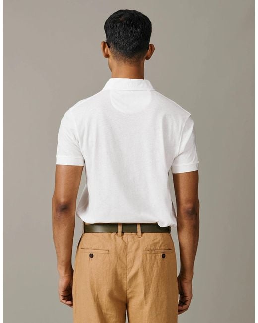 aubi White Churchfiel Open Collar Polo for men