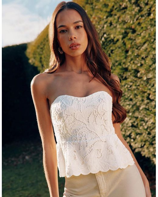 Ro&zo White Lace Bustier Top
