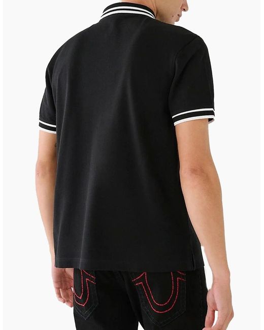 True Religion Black Polo Shirt Relaxed Fit Laurel Buddah Face Pique Polo Shirts for men