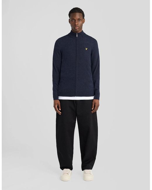 Lyle & Scott Blue Lambswool Blend Zip Cardigan for men