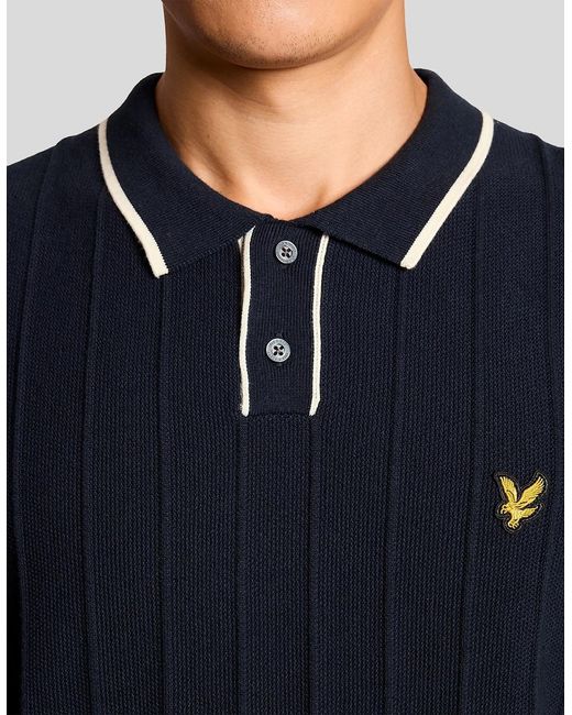 Lyle & Scott Blue Tipped Pique Knitted Polo Shirt for men