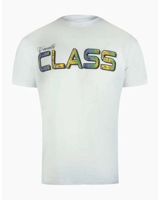 Roberto Cavalli White Cavalli Class Vibrant Floral Logo T-Shirt for men