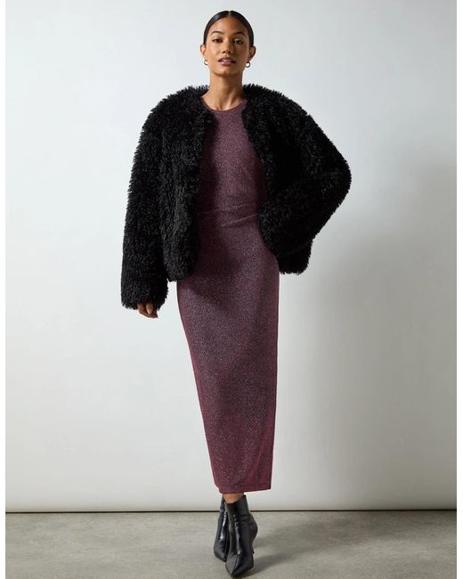 Ro&zo Pink Petite Gabriela Burgundy Super Sparkle Column Midi Dress
