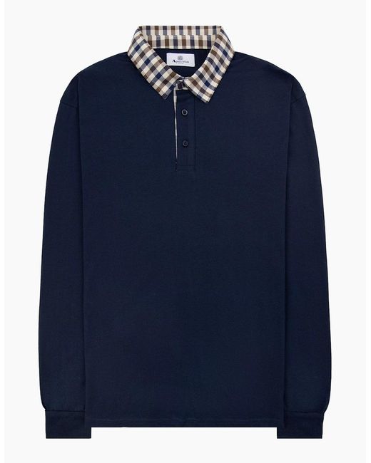 Aquascutum Blue Club Check Collar/S Polo for men