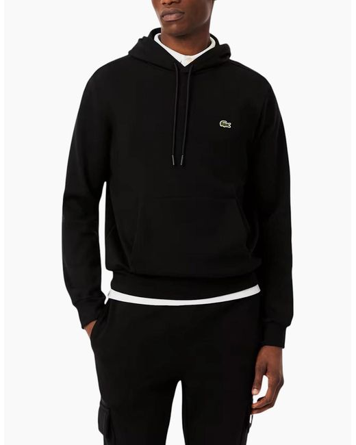 Lacoste Black Fleece Hoodie Organic Cotton Pullover Classic Fit Sportswear Hooded for men
