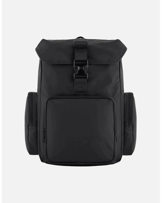 EA7 Black Eco Leather Backpack for men