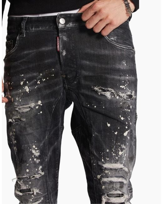 DSquared² Gray Tidy Biker Jean Paint Splash Reinforced Ripped Jeans for men