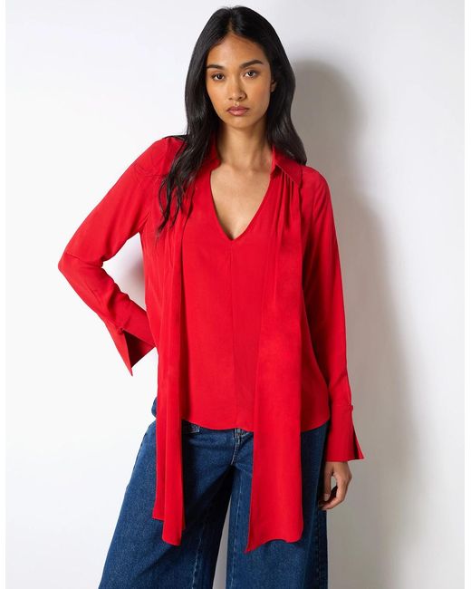 Ro&zo Red Tie Neck Blouse