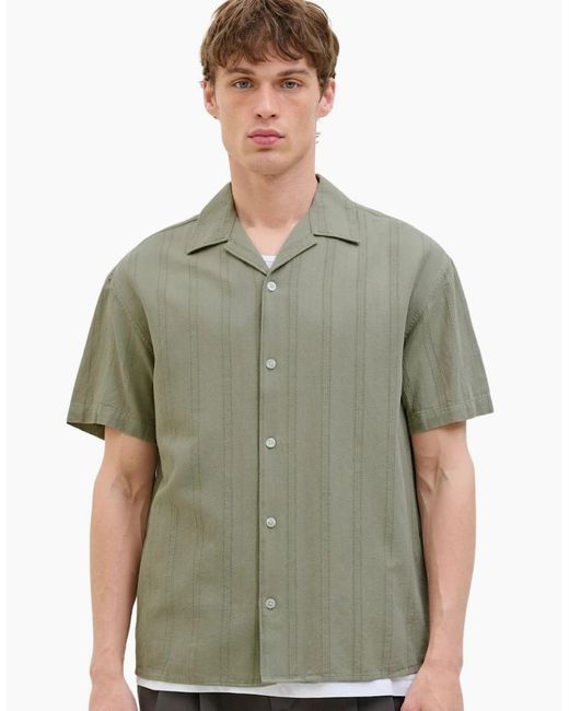 Jack & Jones Green Loose Fit Resort Collar Short Sleeve Shirt for men