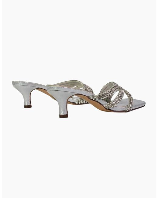 XY London Gray Ladies Sparkle Diamante Square Toe Mule Sandals