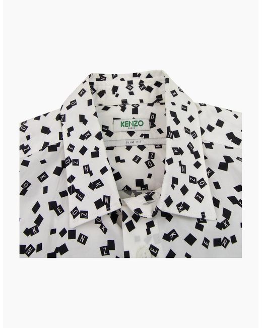 KENZO White All Over Print Letter Print Slim Fit Shirt for men