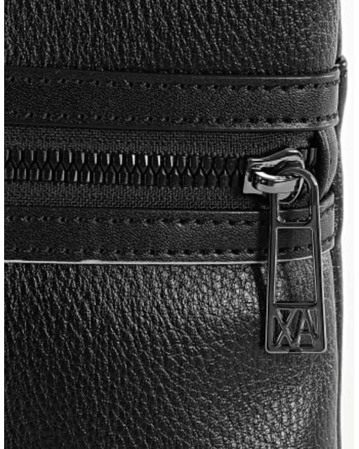ARMANI EXCHANGE Black Grain Leather Metal Logo Pouch Bag for men