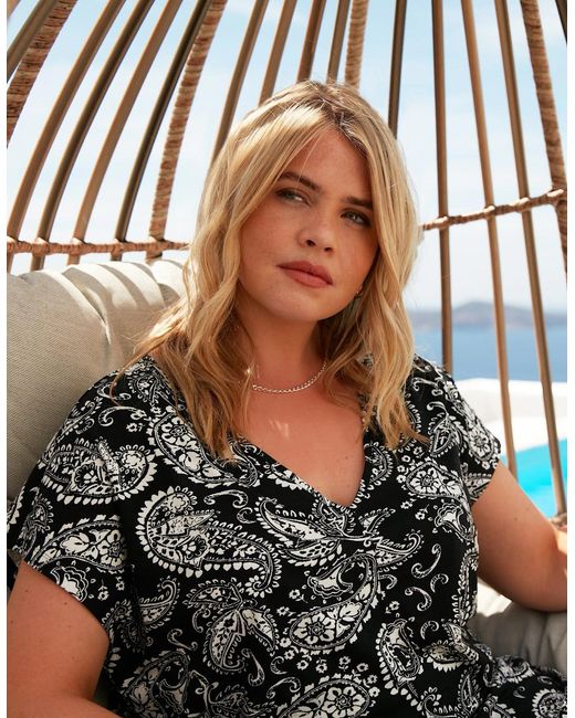 Live Unlimited London Black Mono Paisley Tunic