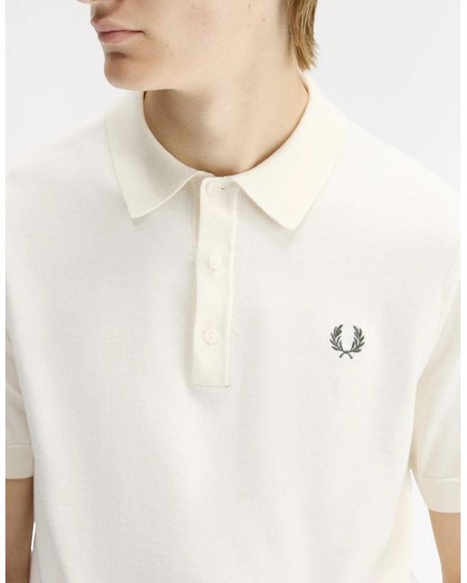 Fred Perry White Cotton Knitted Polo Shirt for men