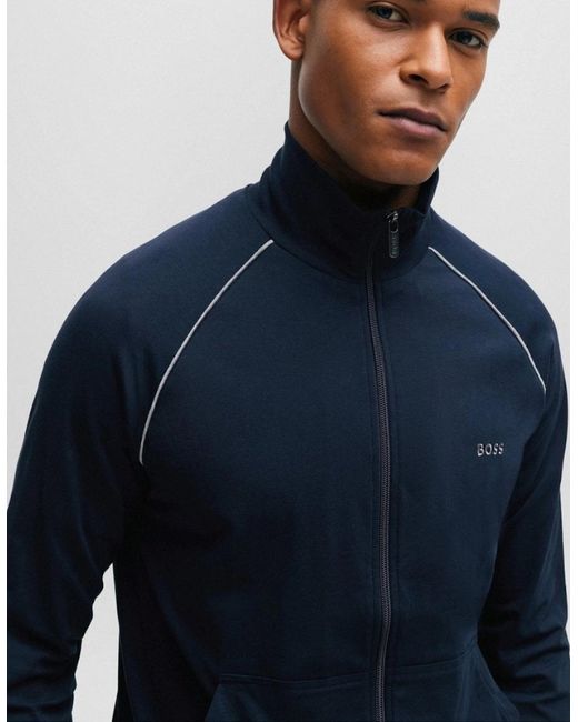 Boss Blue Boss Mix & Match Stretch Cotton Zip-Up Jacket With Logo Detail Nos for men