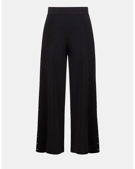 Joseph Ribkoff Black Wide Leg Pull On Sweater Pants With Metal Stud Detail