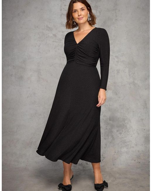 Live Unlimited London Black Petite Sparkle Ruched Jersey Maxi Dress
