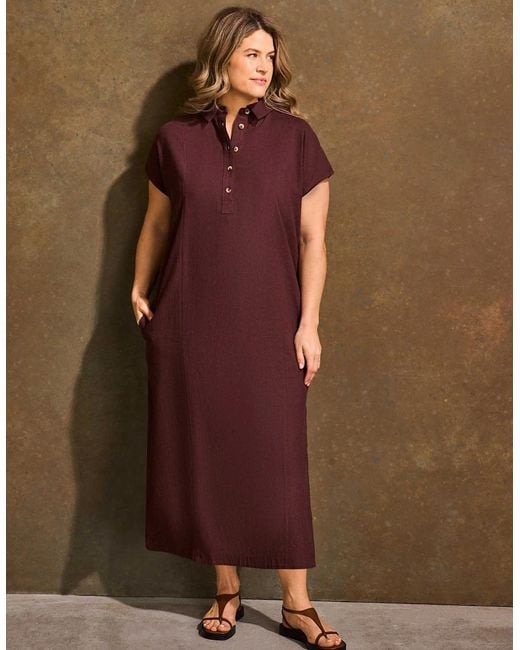 Live Unlimited London Brown Chocolate Linen Blend Button Front Midaxi Shirt Dress