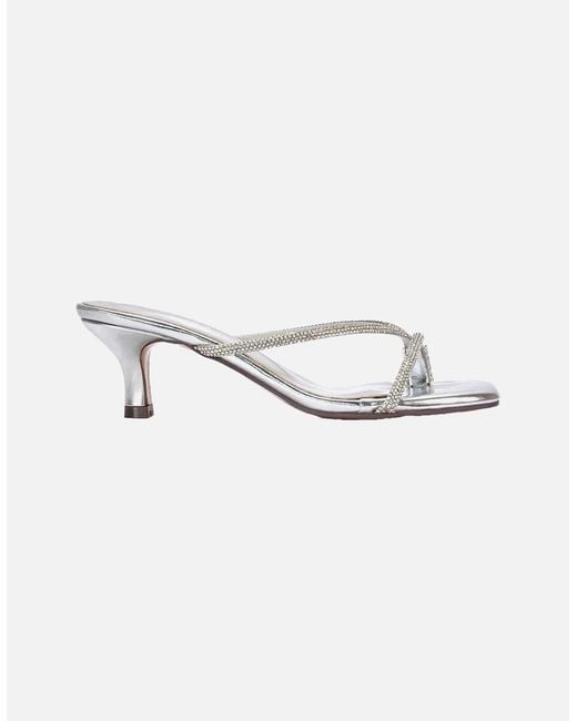 XY London Metallic Ladies Megan Diamante Kitten Heel Mule Sandals