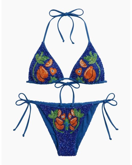 Oceanus Blue Mulata Hand-Beaded Bikini Bottom