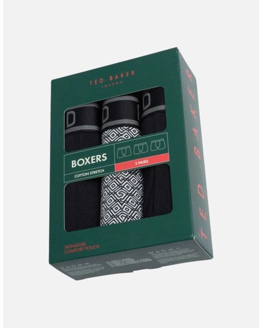 Ted Baker Black 3-Pack Geo Print Boxer Briefs for men