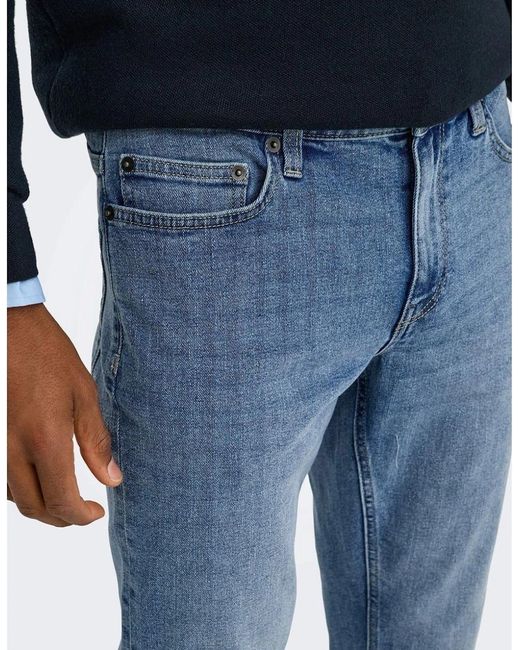 Only & Sons Blue Solid Patterned Slim Cut Pants for men