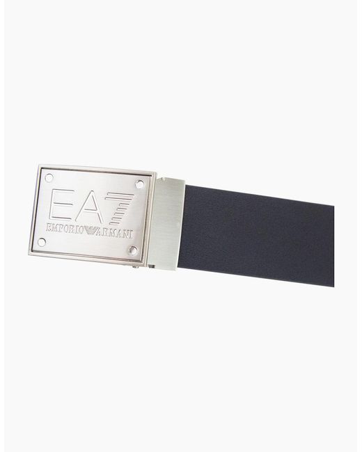 EA7 Blue Reversible Brushed Leather Belt for men