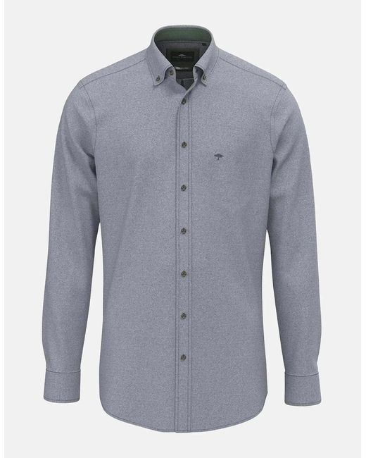 Fynch-Hatton Blue Herringbone Flannel Button Down Shirt for men