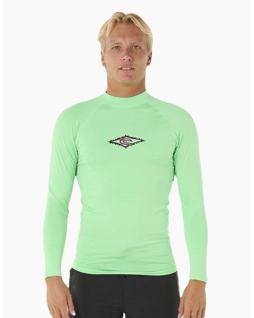 Rip Curl Green Rip Curl Raw Energy Upf Perf Long Sleeve Rash Vest for men