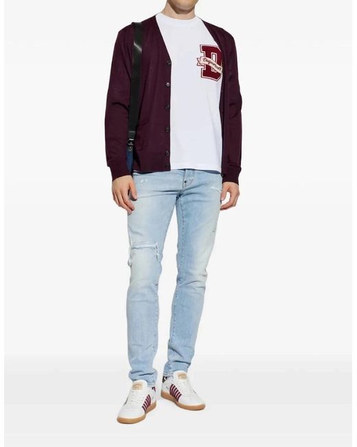 DSquared² White Branded Loose Fit T Shirt for men