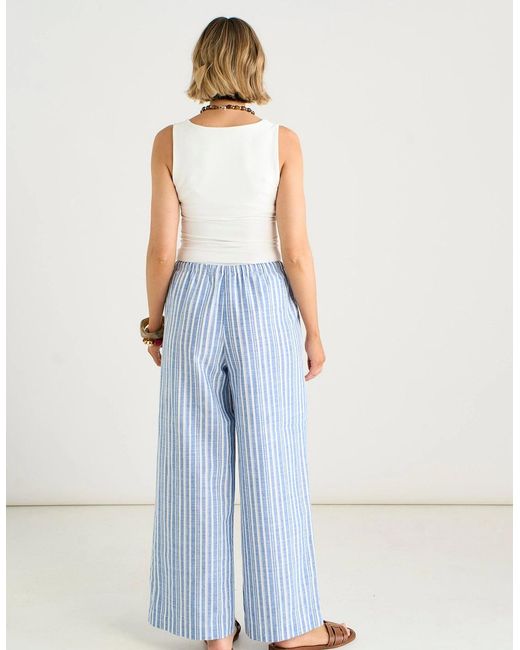 Gini London Blue Cotton And Linen Blend Stripe Trousers
