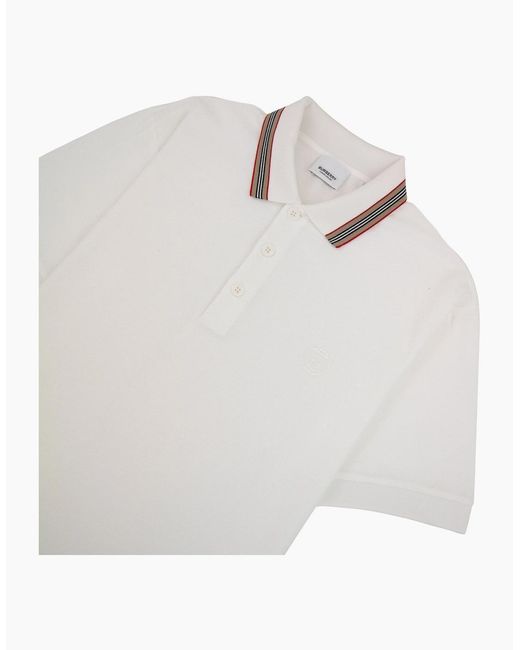 Burberry White Icon Stripe Collar Polo for men