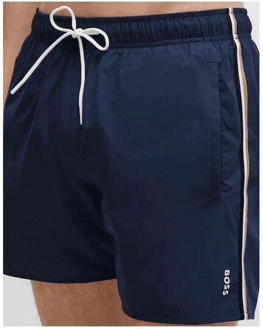 Boss Blue Iconic Stripe Logo Swim Shorts for men