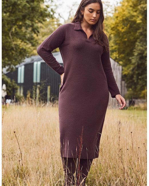 Live Unlimited London Purple Chocolate Polo Neck Knit Dress