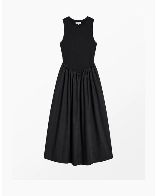 Ro&zo Black Petite Jersey Bodice Midi Waisted Dress