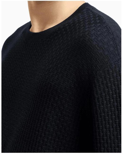Emporio Armani Blue Embossed Pattern Knitted Jumper for men