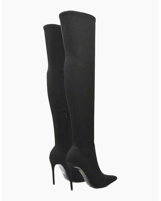 XY London Black Ladies Piper Zip High Heel Thigh-High Boots