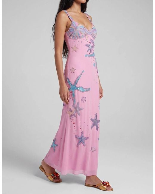 Oceanus Pink Crescent Shell Long Dress