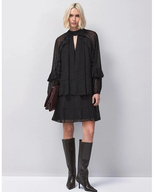 Ro&zo Black Dobby Ruffle Short Dress
