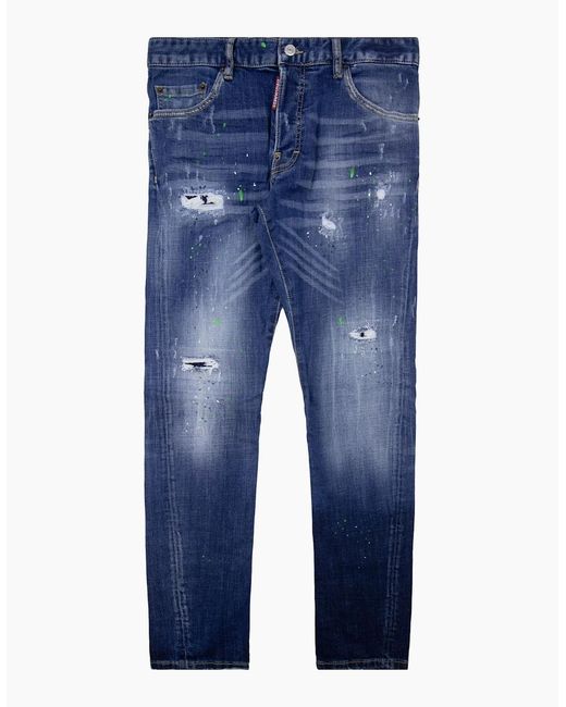 DSquared² Blue Sexy Twist Paint Splatter Jean Denim 470 for men