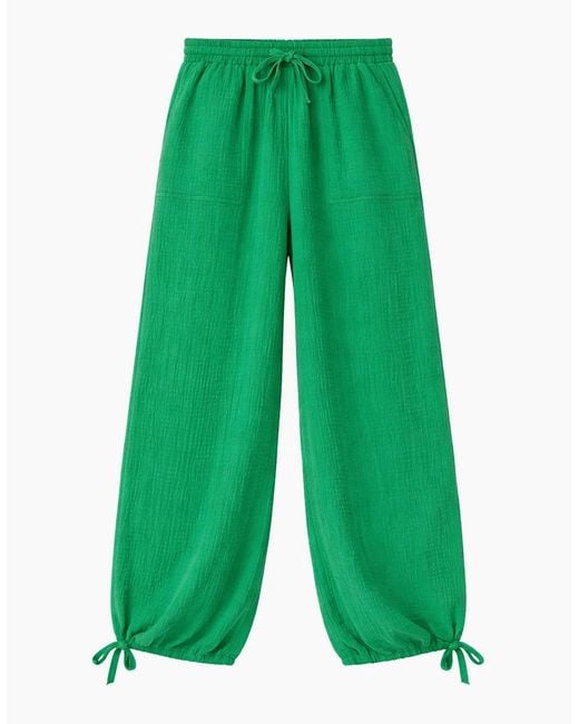 Ro&zo Green Petite Cheesecloth Drawstring Cuffed Trousers