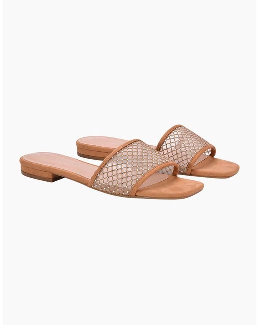 XY London Natural Ladies Gabrielle Diamante Open Toe Flat Sliders