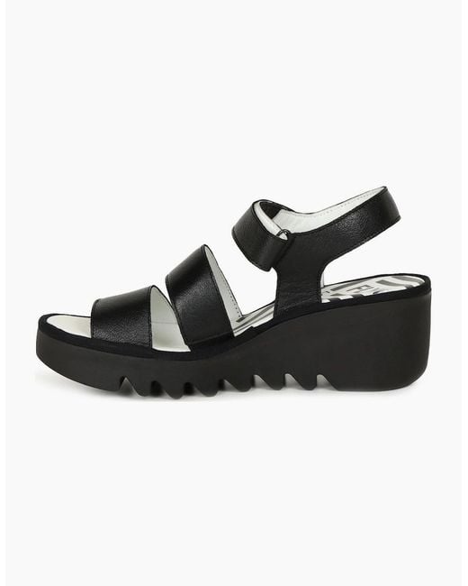Fly London Black Bexy Wedge Heel Sandals