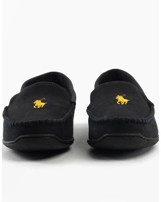Polo Ralph Lauren Black Brenan Slippers Washed Twill for men