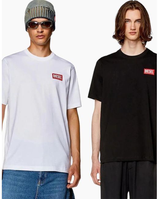 DIESEL White T-Just-Nlabel T Shirts 100% Cotton Short Sleeve Plain Crew Neck Tops for men