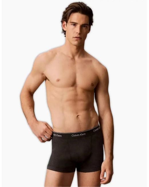 Calvin Klein Purple 3-Pack Cotton Classics Striped Waist Boxer Trunks, /Charcoal for men