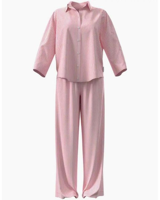 Calvin Klein Pink Cotton Poplin Sera Stripe Pyjama Set, Cradle